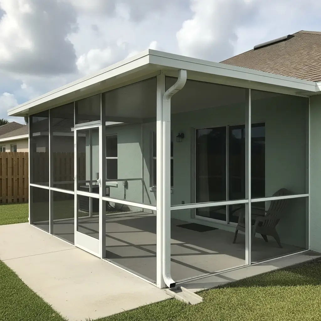 Newly constructed screened porch enclosure attached to a residential home in Sanford, FL.