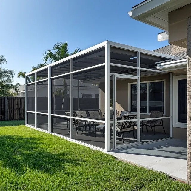 Insulated patio screen enclosure installation in Sanford, FL residential backyard patio